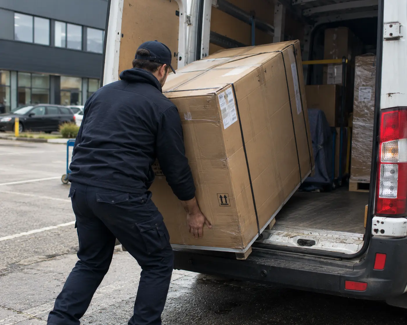 Groot pakket tot 500 kg wordt in de bus geladen