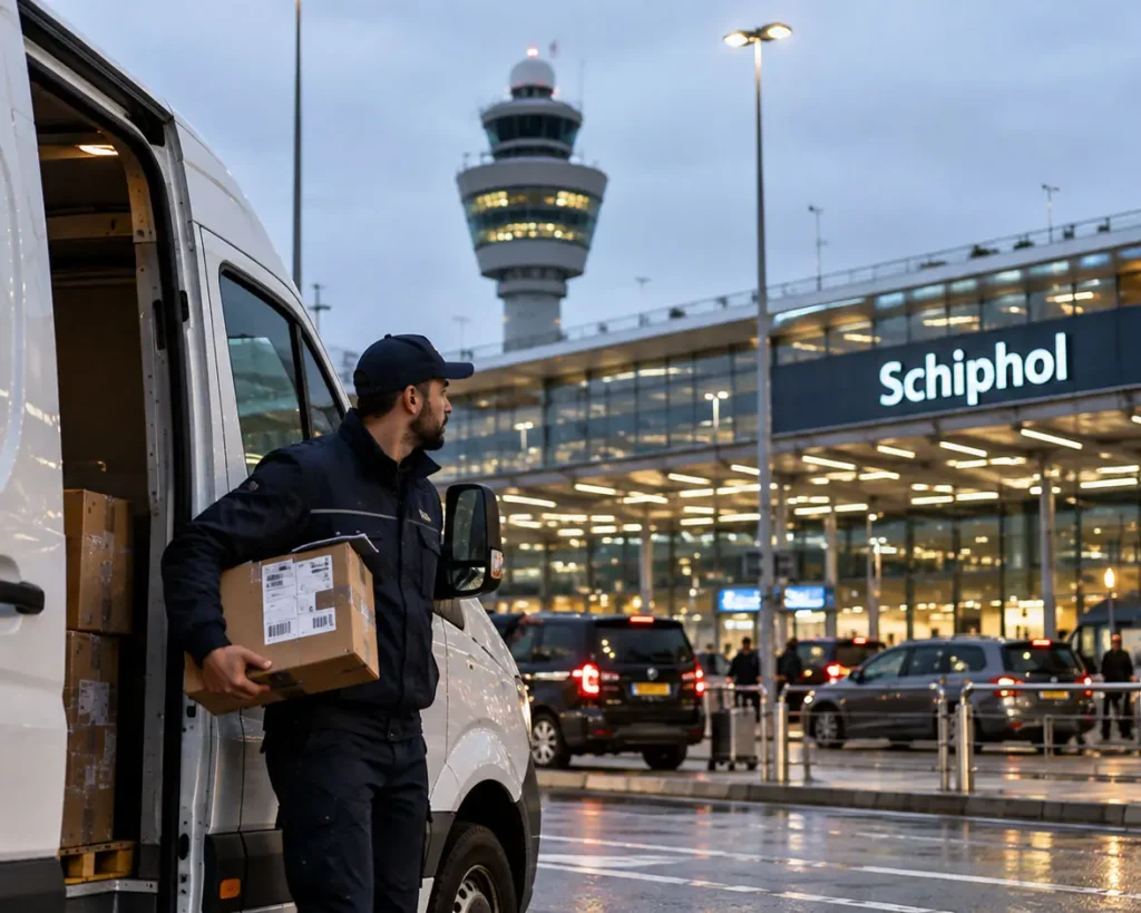 Luchthavenkoerier vertrekt vanuit Diemen richting Schiphol