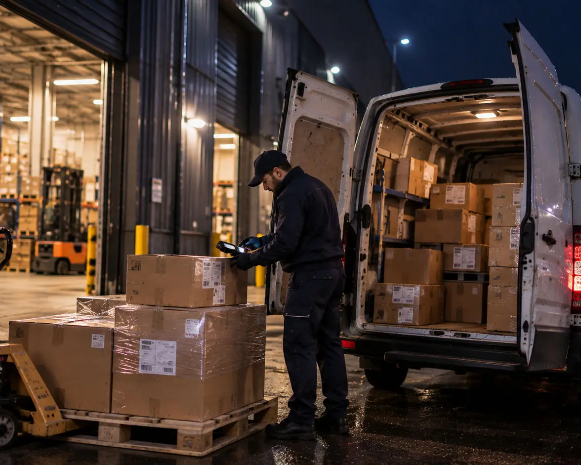 Nachtkoerier haalt een spoedzending op in de nacht