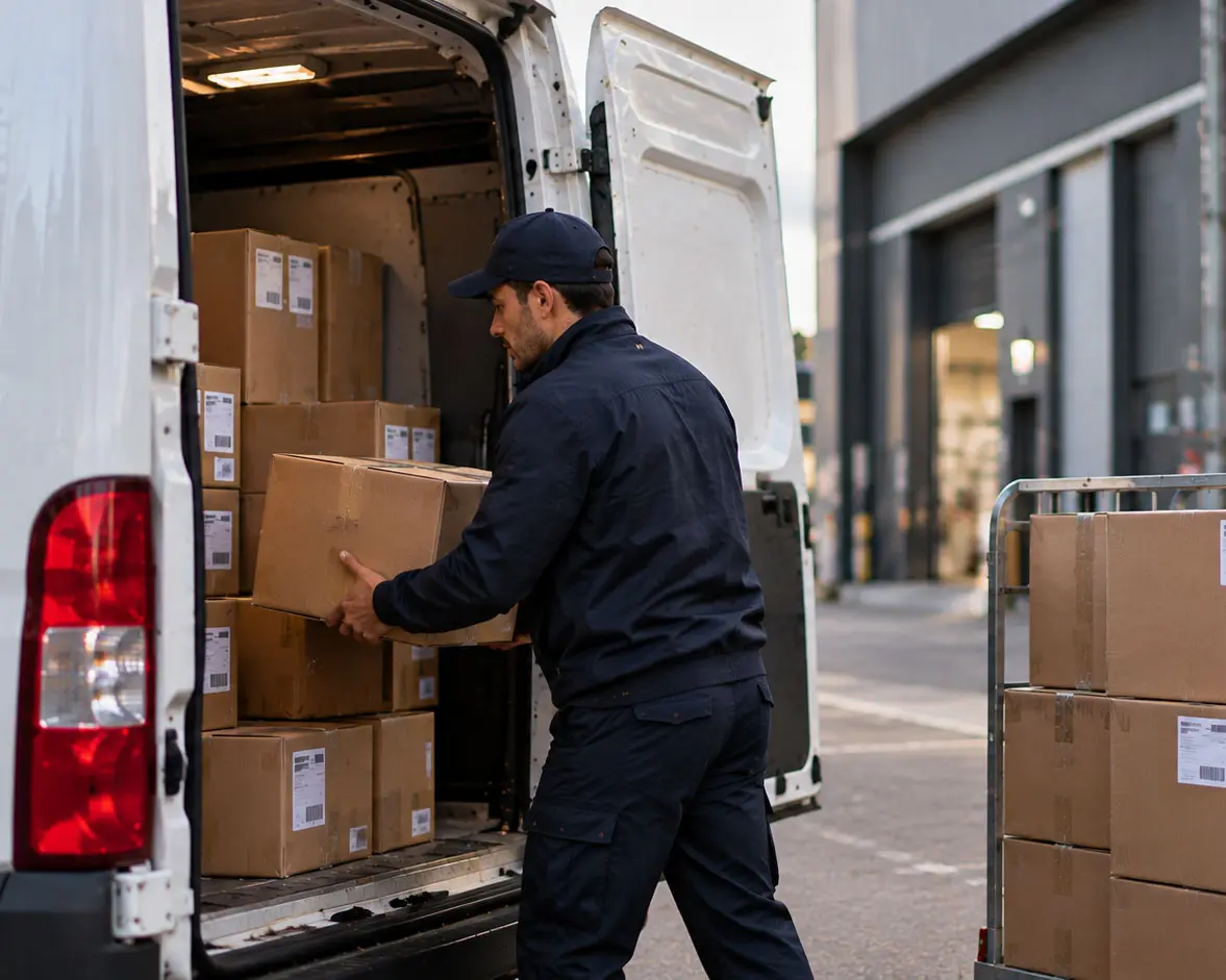 Webshop koerier laadt bestellingen in voor snelle levering