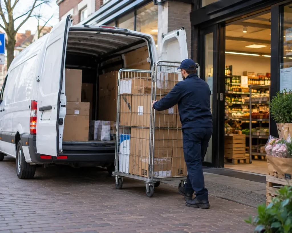 Koerier bevoorraadt winkels en filialen door heel Nederland